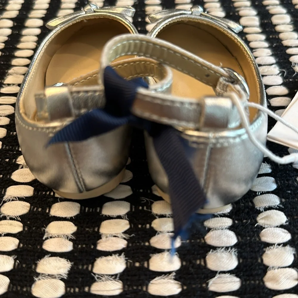 JANIE and JACK METALLIC ANKLE STRAP BOW BALLET FLAT